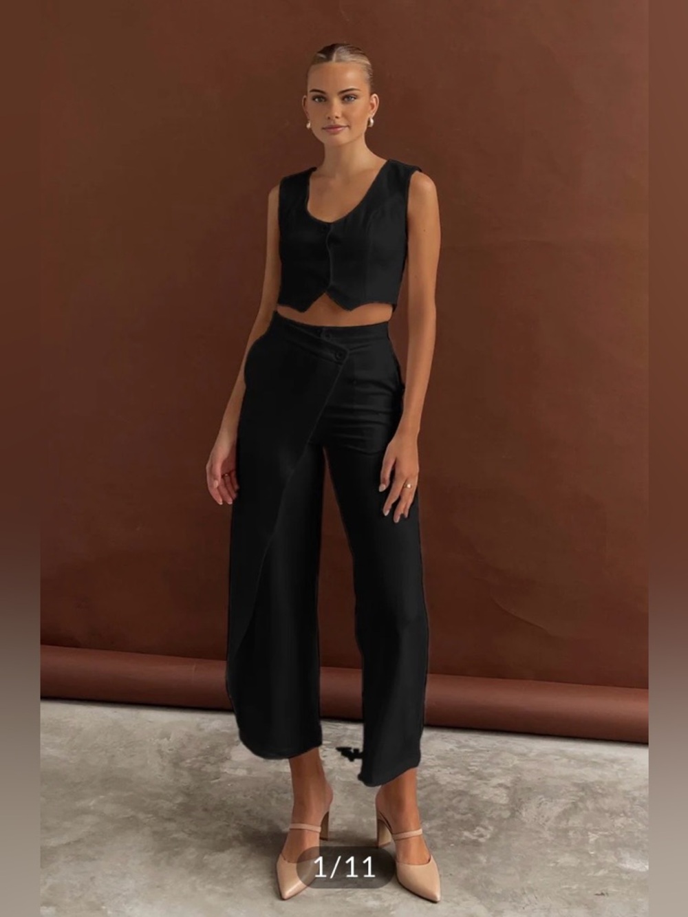 Commense - Black Asymmetrical Straight Leg Pants Set - S